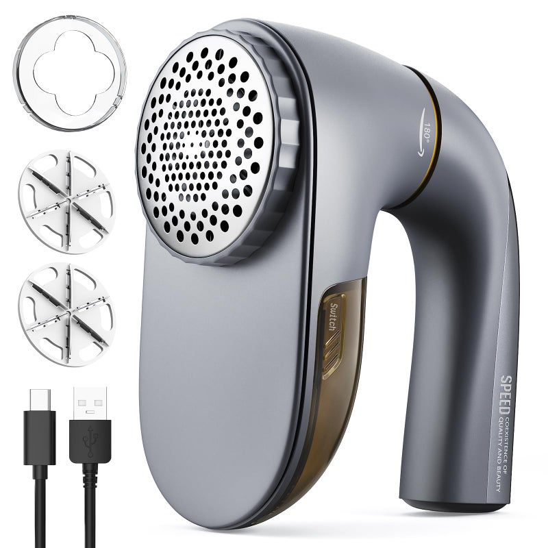 POPCHOSE Fabric Shaver  Lint Remover for Clothes  Lint Shaver with 6-Leaf Blades  2 Speed Sweater Shavers to Remove Pilling for Clothing  Couch  Furniture  Fuzz  USB Rechargeble  Gray - Image 1
